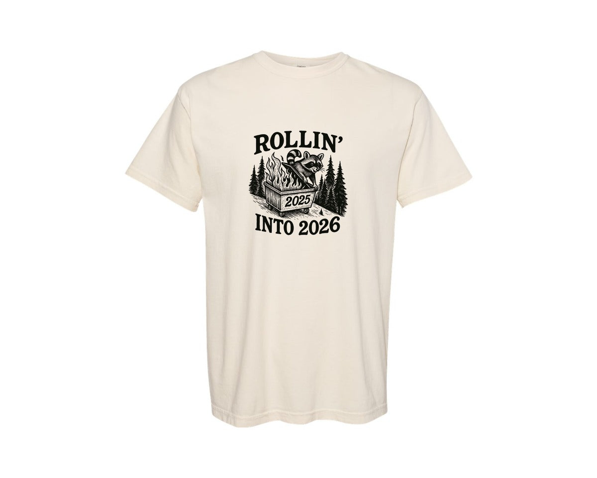 brand:Comfort Colors|color:Ivory|2026 Snarky New Year Funny Raccoon Graphic T-Shirt