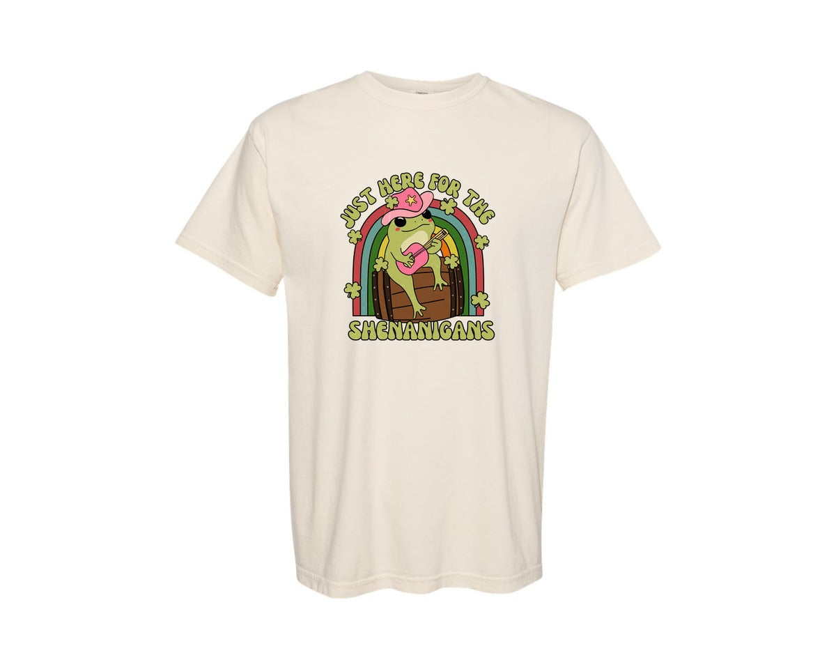 brand:Comfort Colors|color:Ivory|Just Here For The Shenanigans Graphic T-Shirt