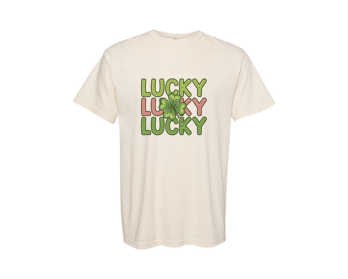 brand:Comfort Colors|color:Ivory|Lucky Lucky Lucky St Patricks Day 3 Graphic T-Shirt