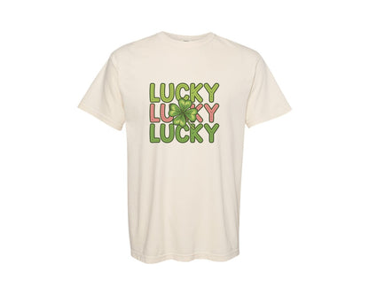 brand:Comfort Colors|color:Ivory|Lucky Lucky Lucky St Patricks Day 3 Graphic T-Shirt