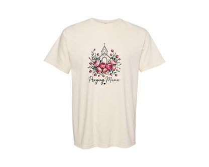 brand:Comfort Colors|color:Ivory|Praying Mama Floral Church Art Graphic T-Shirt