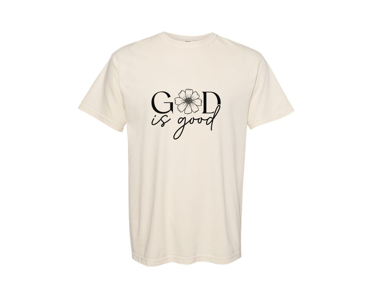 brand:Comfort Colors|color:Ivory|God Is Good Sleeve Christian Design Graphic T-Shirt