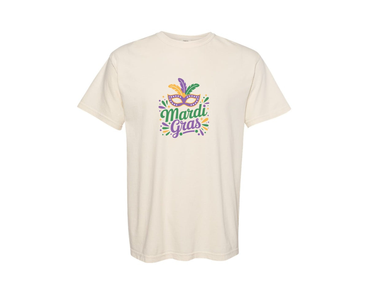 brand:Comfort Colors|color:Ivory|Mardi Gras Mask Typography Carnival Graphic T-Shirt