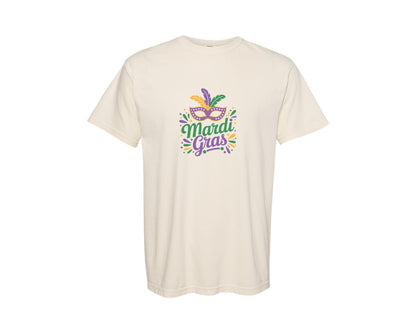brand:Comfort Colors|color:Ivory|Mardi Gras Mask Typography Carnival Graphic T-Shirt