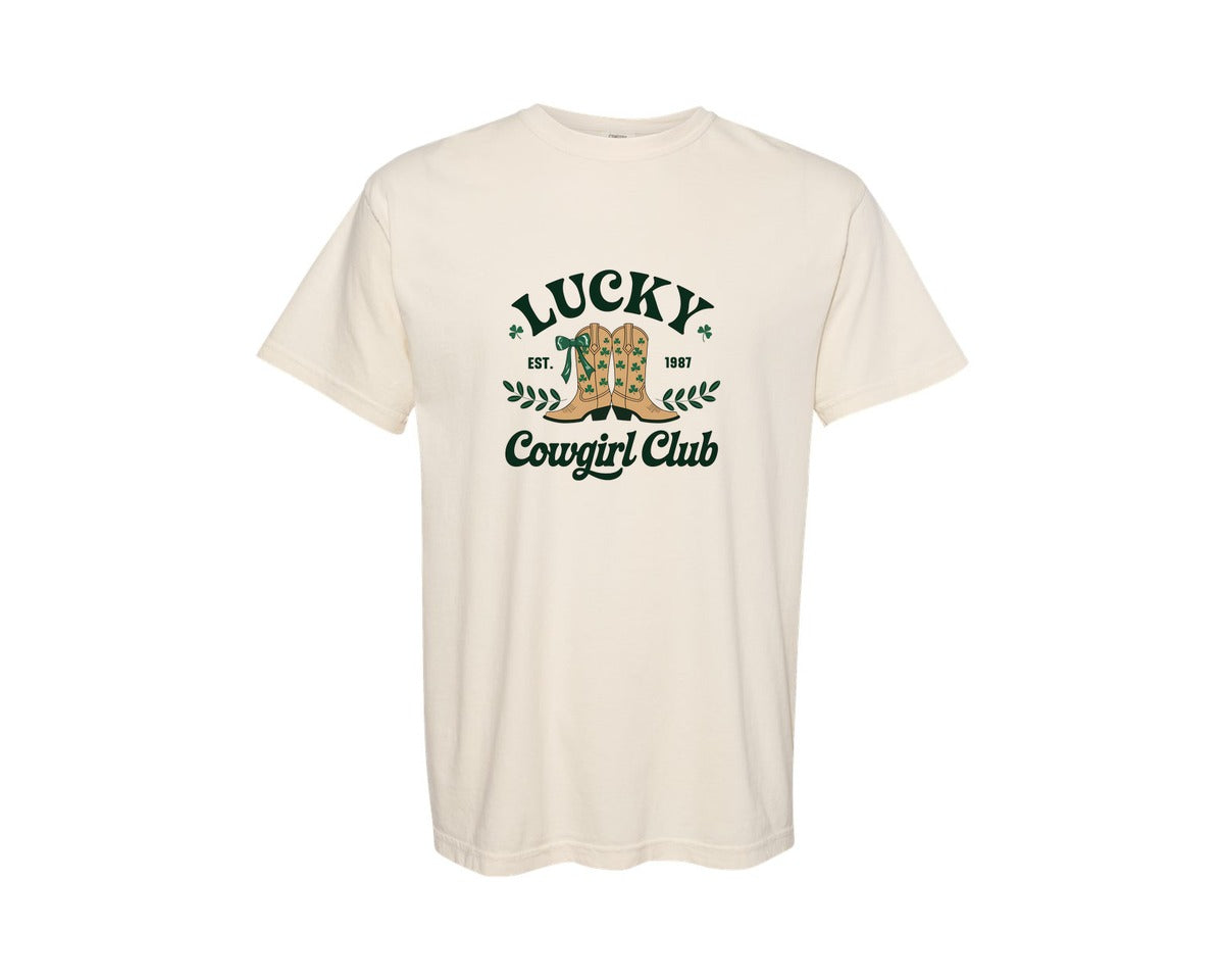 brand:Comfort Colors|color:Ivory|St Patricks Day Lucky Cowgirl Coquette 7 Graphic T-Shirt