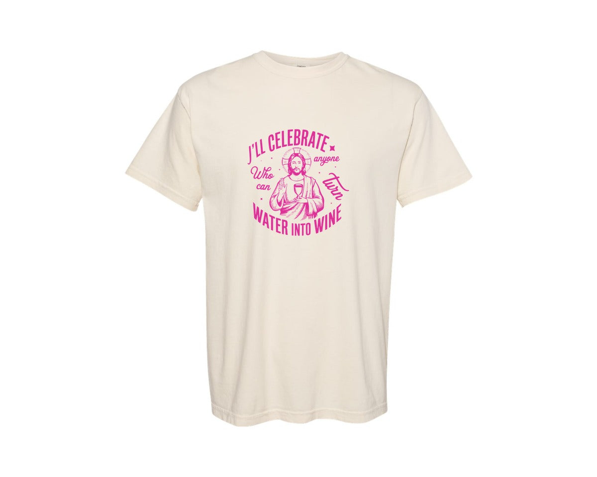 brand:Comfort Colors|color:Ivory|Jesus Water Into Wine Design Graphic T-Shirt