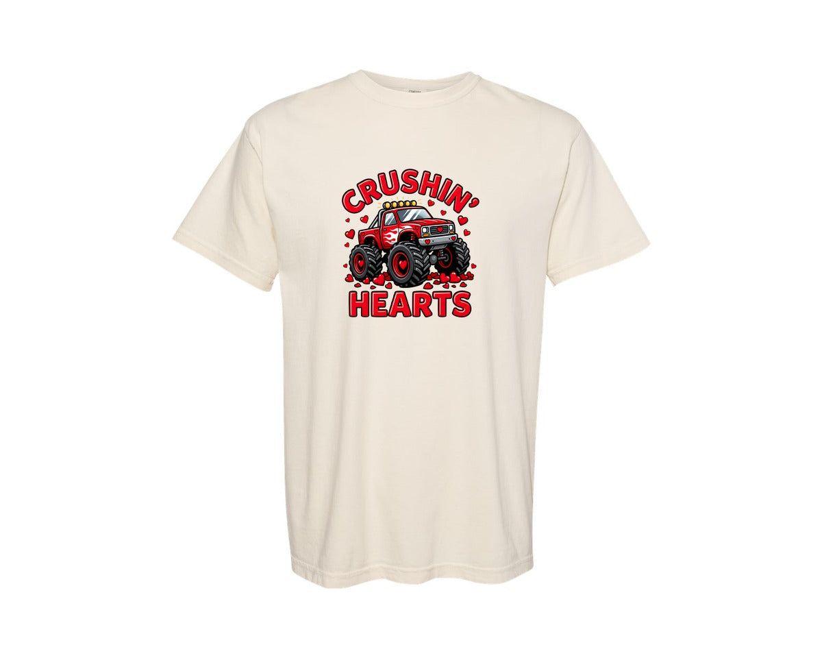 brand:Comfort Colors|color:Ivory|Funny Monster Truck Valentine Love Graphic T-Shirt