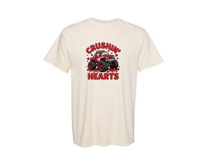 brand:Comfort Colors|color:Ivory|Funny Monster Truck Valentine Love Graphic T-Shirt