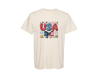 brand:Comfort Colors|color:Ivory|Patriotic Usa Bow Design 14 Graphic T-Shirt