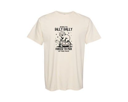 brand:Comfort Colors|color:Ivory|Born To Dilly Dally Funny Sloth Graphic T-Shirt