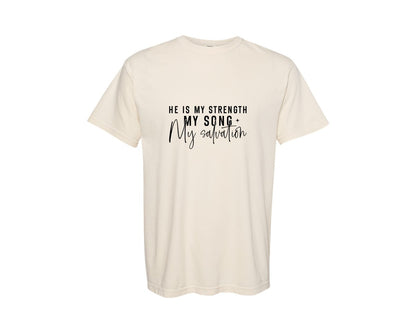 brand:Comfort Colors|color:Ivory|He Is My Strength Design Christian Graphic T-Shirt