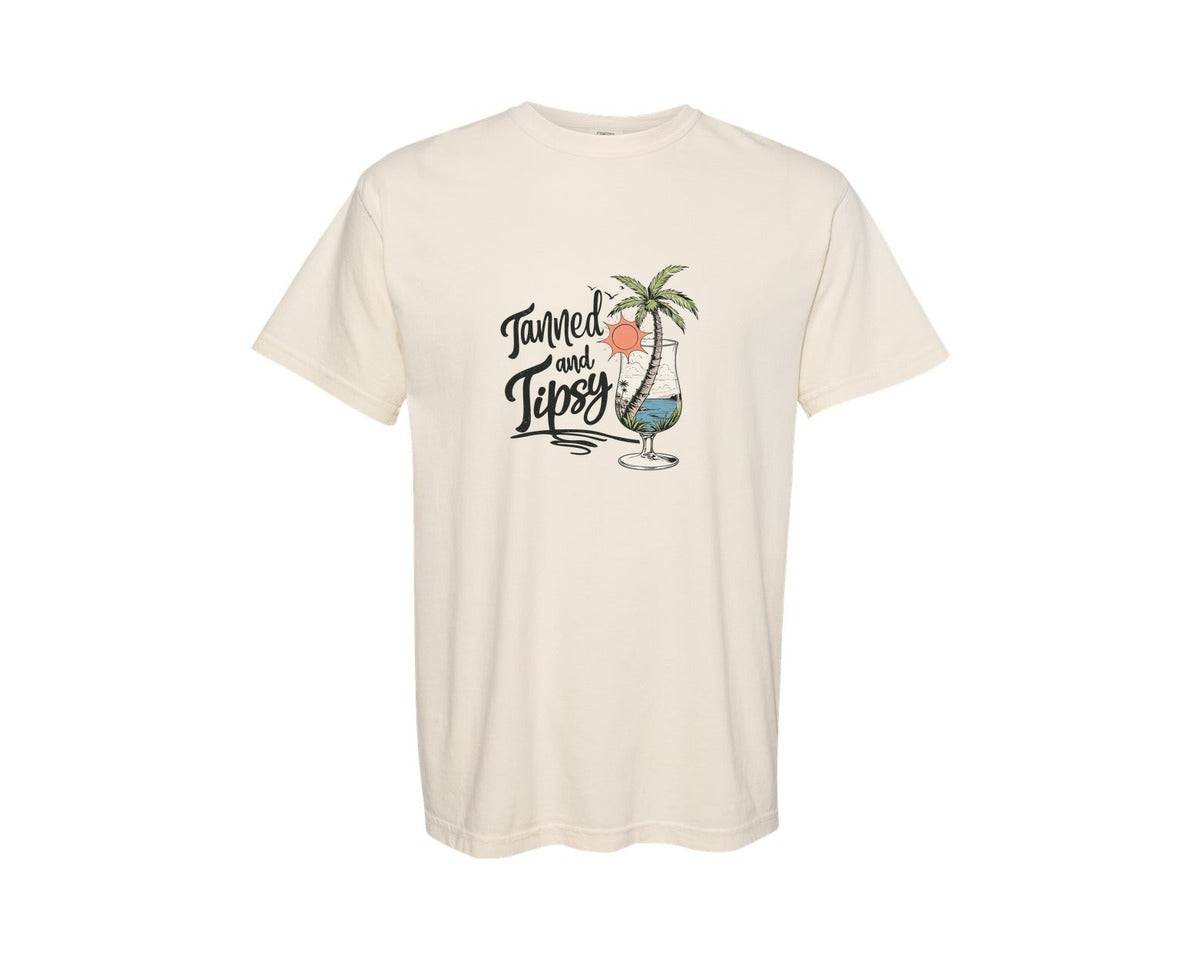 brand:Comfort Colors|color:Ivory|Tanned And Tipsy Retro Summer Tipsy 2 Graphic T-Shirt