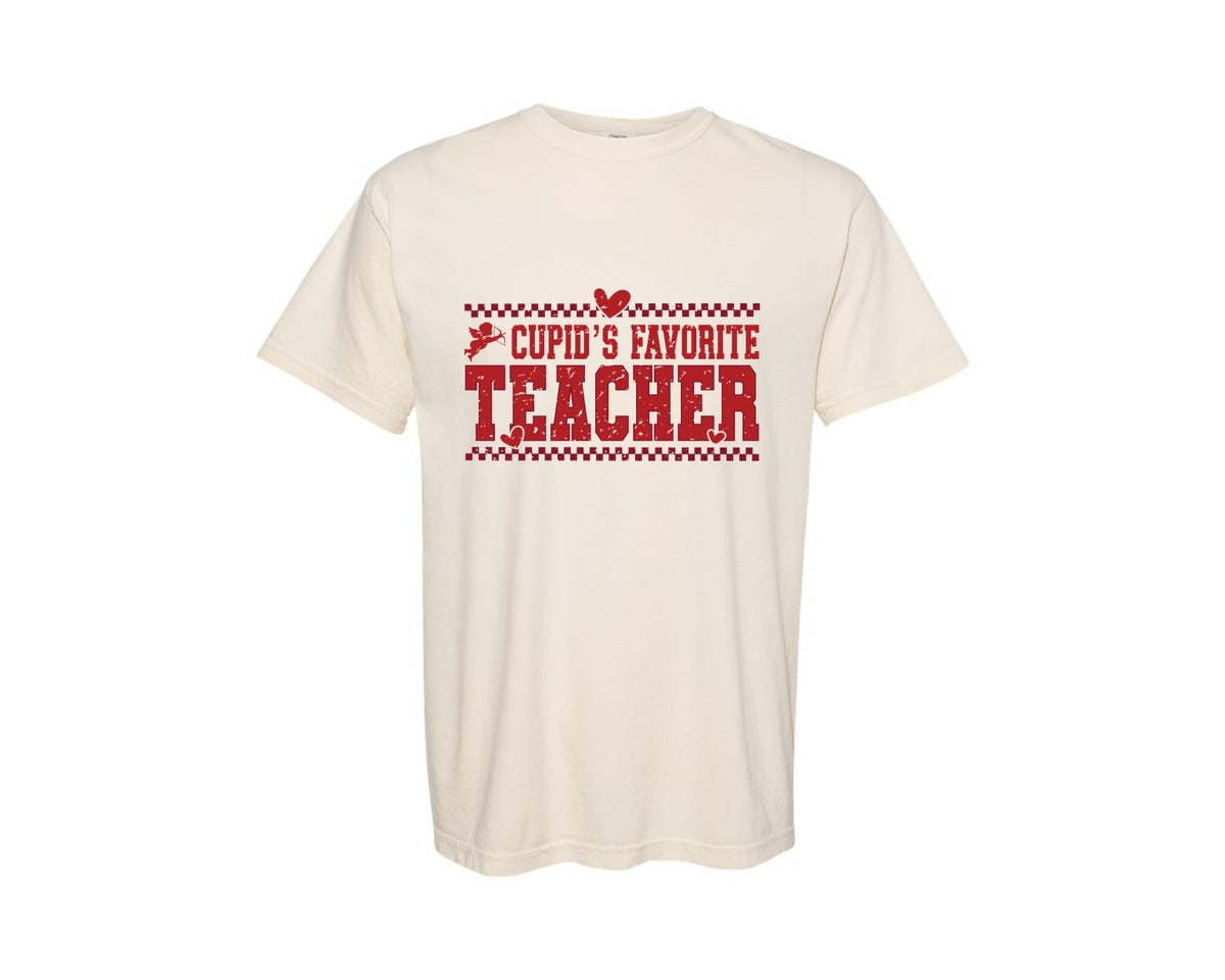 brand:Comfort Colors|color:Ivory|Teacher Valentine Cupids Favorite 3 Graphic T-Shirt