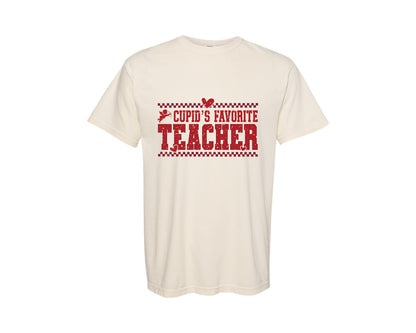 brand:Comfort Colors|color:Ivory|Teacher Valentine Cupids Favorite 3 Graphic T-Shirt