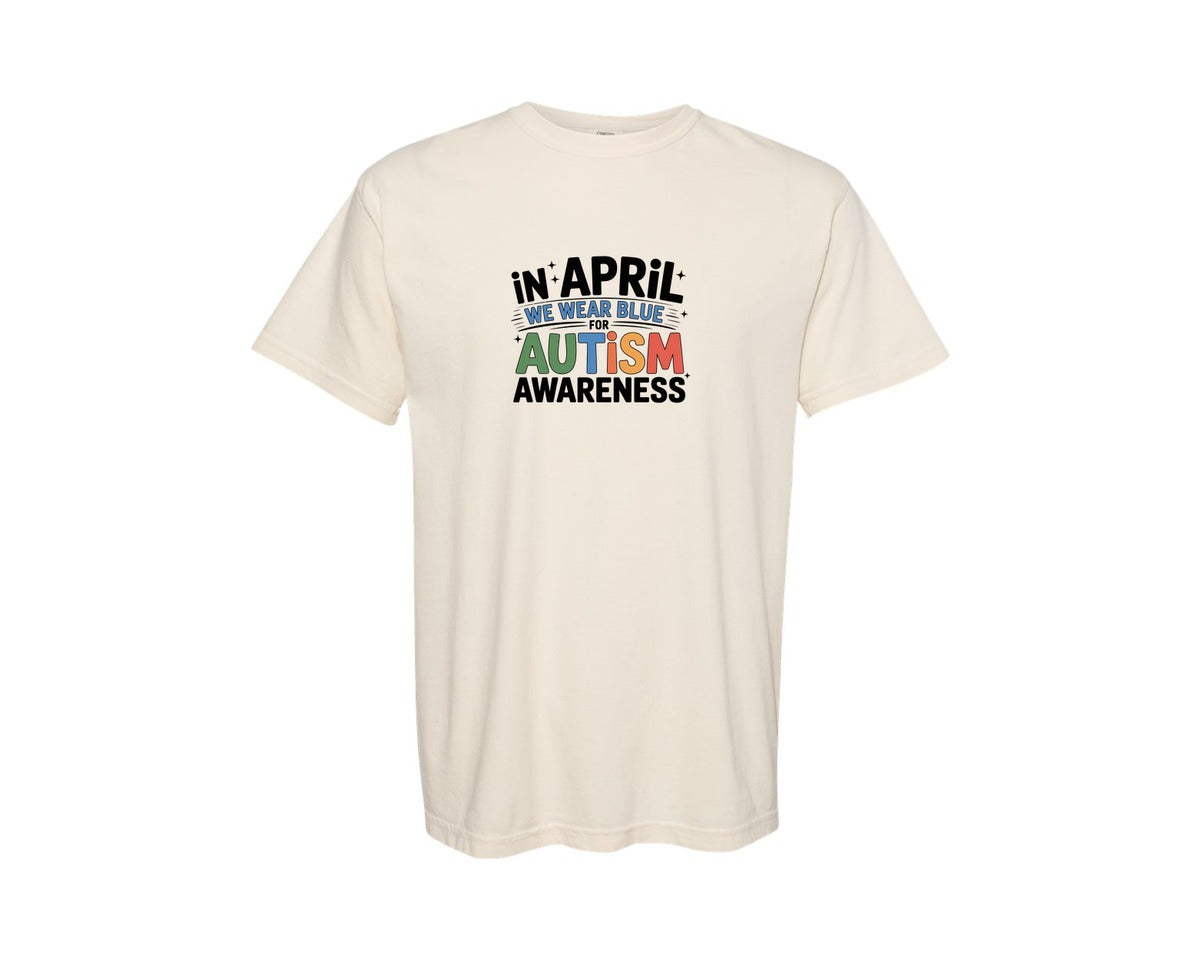 brand:Comfort Colors|color:Ivory|We Wear Blue Autism Graphic T-Shirt