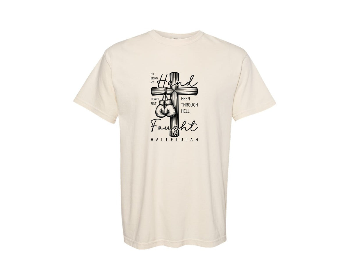 brand:Comfort Colors|color:Ivory|Christian Boxing Cross With Gloves Graphic T-Shirt