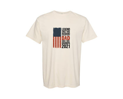 brand:Comfort Colors|color:Ivory|Patriotic Legend Dad Grandpa Flag Graphic T-Shirt