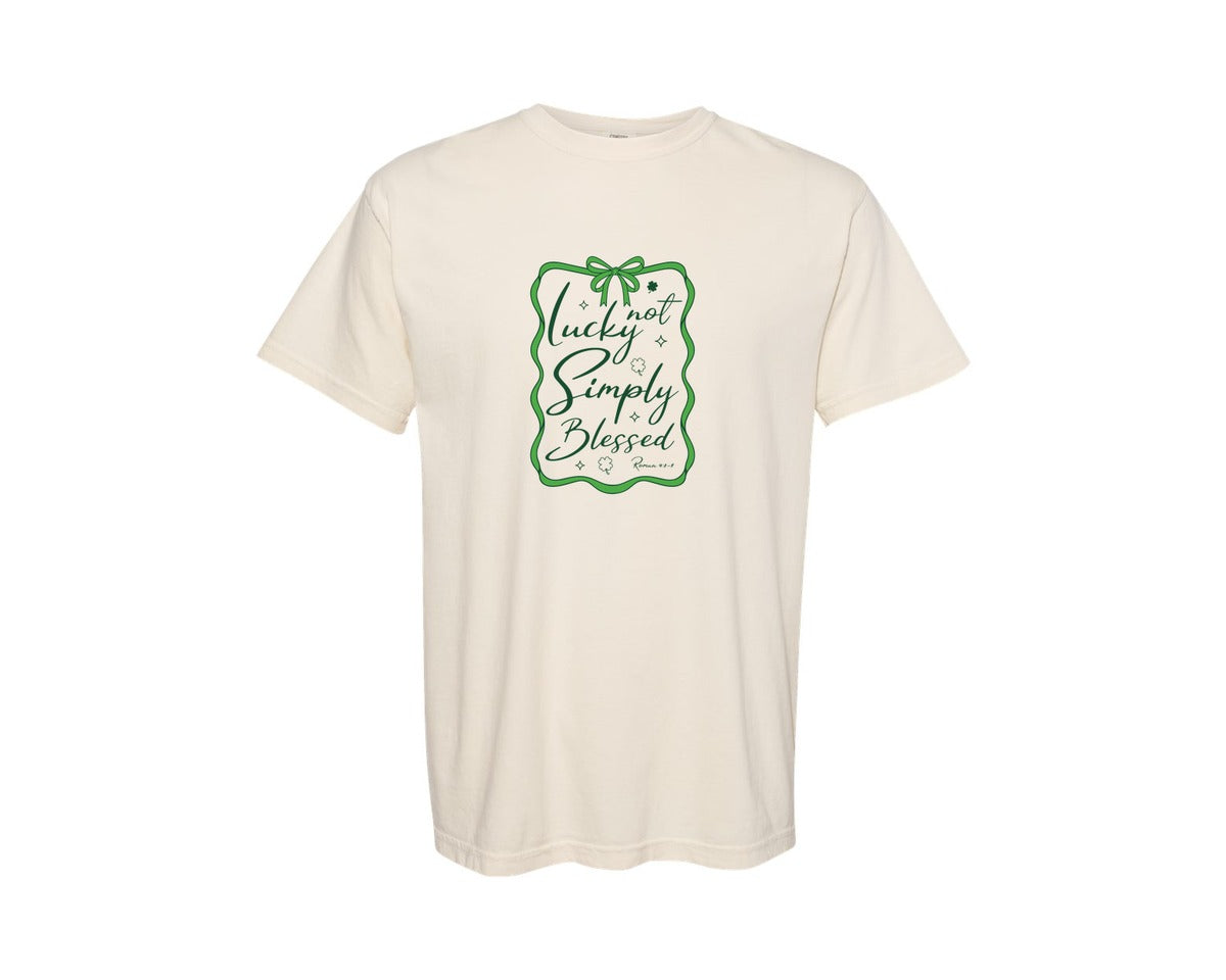 brand:Comfort Colors|color:Ivory|Not Lucky Simply Blessed Roman 47 8 3 Graphic T-Shirt