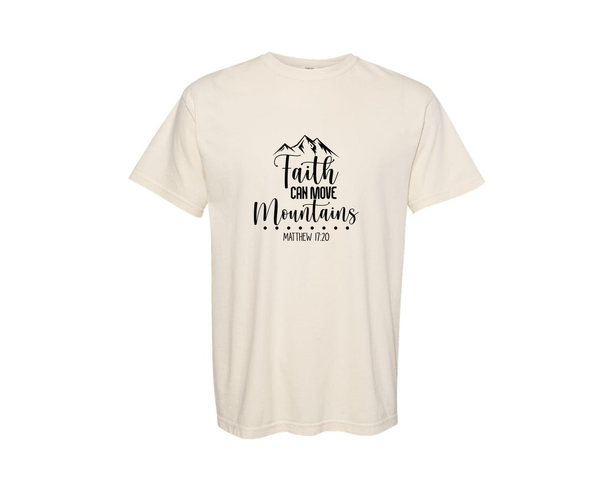 brand:Comfort Colors|color:Ivory|Faith Can Move Mountains Matthew 17 20 4 Graphic T-Shirt