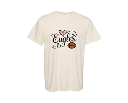 brand:Comfort Colors|color:Ivory|Eagles Football Mascot Pink Heart Graphic T-Shirt