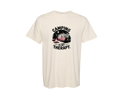 brand:Comfort Colors|color:Ivory|Camping Is My Therapy Camper Design Graphic T-Shirt