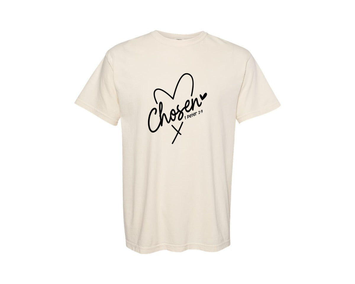 brand:Comfort Colors|color:Ivory|Chosen Heart Christian Graphic T-Shirt