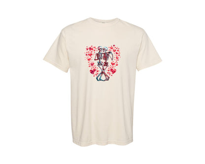 brand:Comfort Colors|color:Ivory|Skeleton Couple Valentine Hearts Romance Graphic T-Shirt
