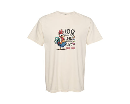 brand:Comfort Colors|color:Ivory|100Th Day Of School Chicken 100 Day Graphic T-Shirt