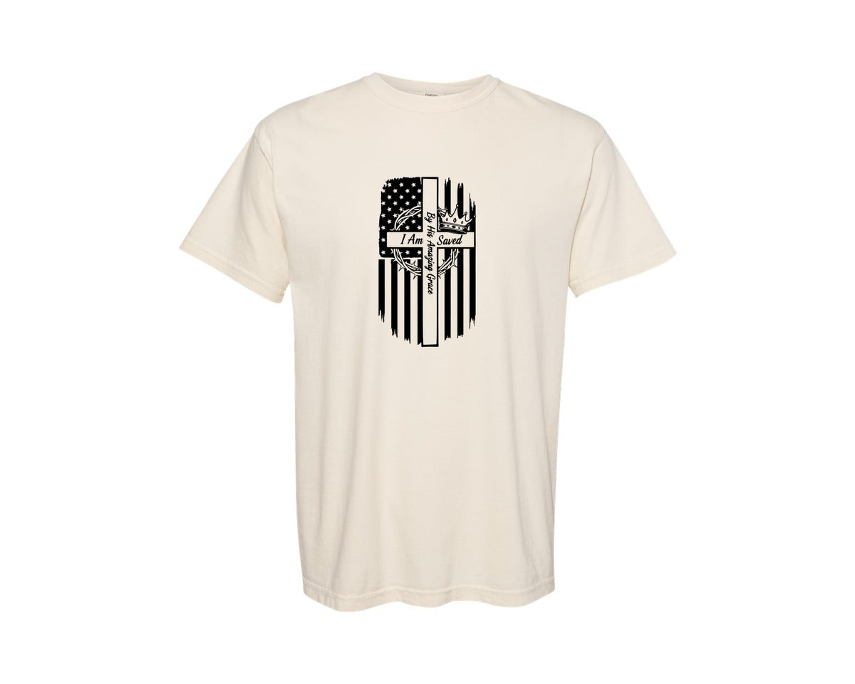 brand:Comfort Colors|color:Ivory|I Am Saved By His Amazing Grace Graphic T-Shirt