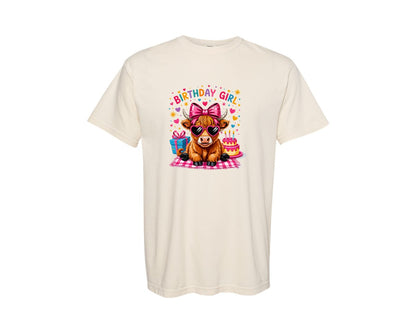 brand:Comfort Colors|color:Ivory|Birthday Highland Cow Graphic T-Shirt