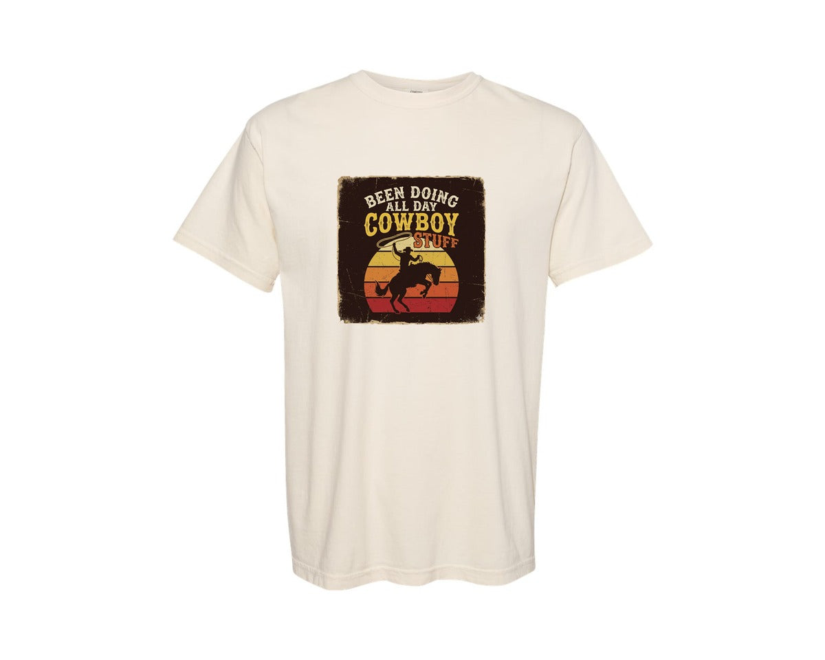 brand:Comfort Colors|color:Ivory|Cowboy Stuff Retro Rodeo Sunset Graphic T-Shirt