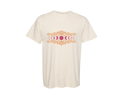 brand:Comfort Colors|color:Ivory|Moon Phases And Lotus Flowers Graphic T-Shirt