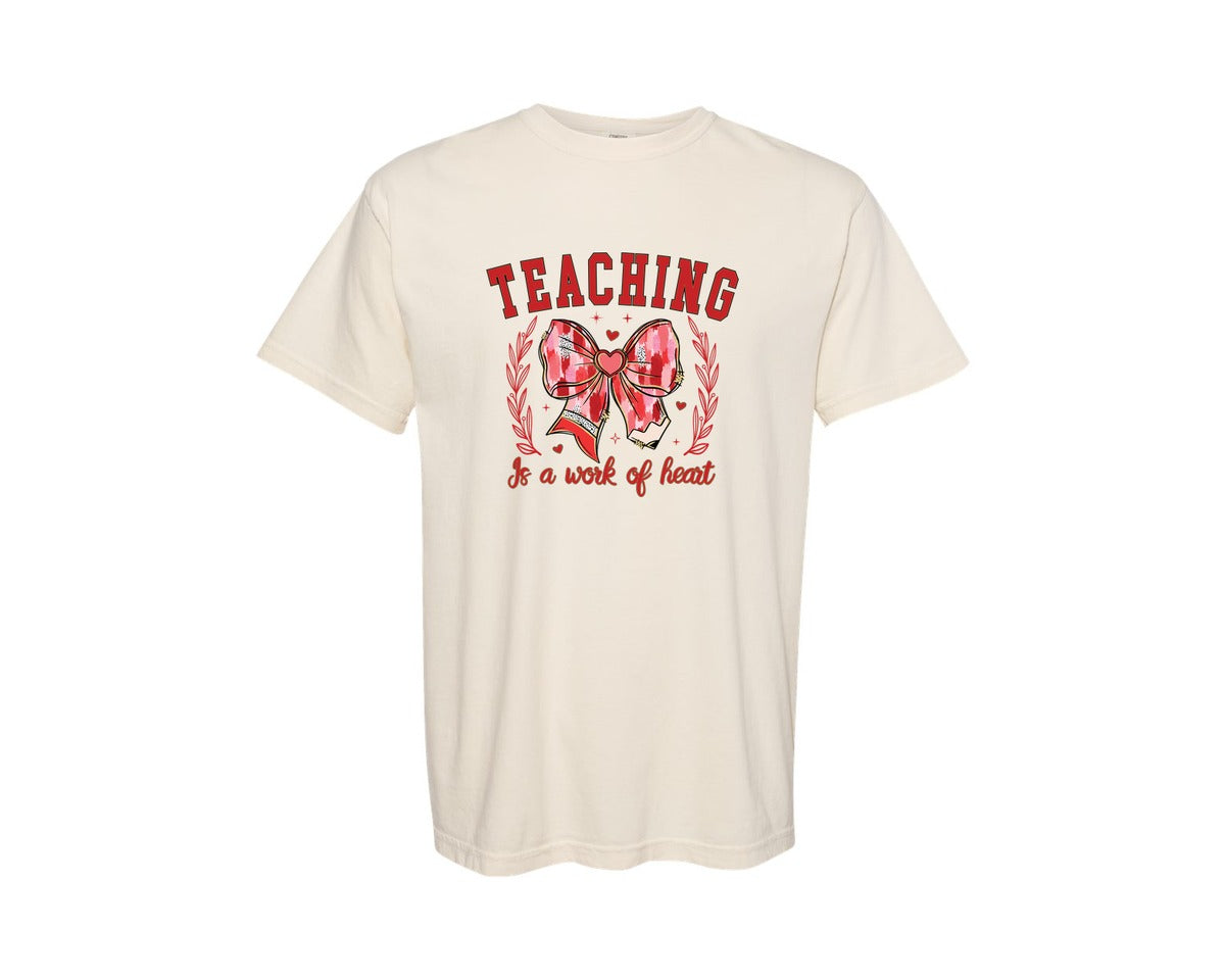 brand:Comfort Colors|color:Ivory|Coquette Valentine Teacher Pencil Bow 2 Graphic T-Shirt
