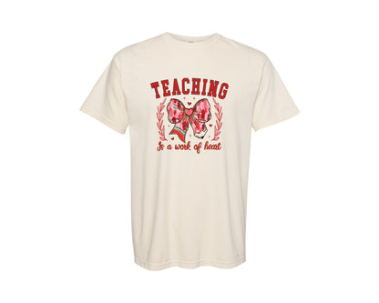 brand:Comfort Colors|color:Ivory|Coquette Valentine Teacher Pencil Bow 2 Graphic T-Shirt