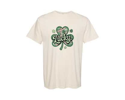 brand:Comfort Colors|color:Ivory|Lucky Shamrock Blessed Vibes 2 Graphic T-Shirt