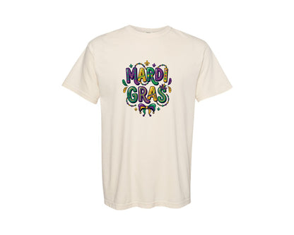 brand:Comfort Colors|color:Ivory|Colorful Mardi Gras Typography Graphic T-Shirt