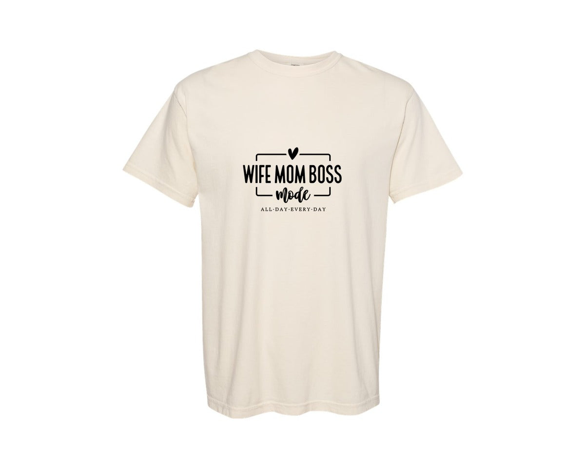 brand:Comfort Colors|color:Ivory|Wife Mom Boss Files Mom Gift Graphic T-Shirt