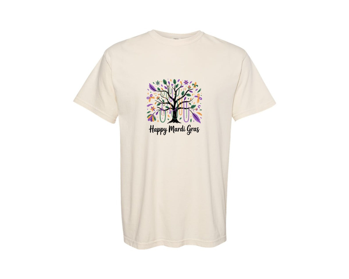 brand:Comfort Colors|color:Ivory|Mardi Gras Tree Boho Coquette Bead Graphic T-Shirt