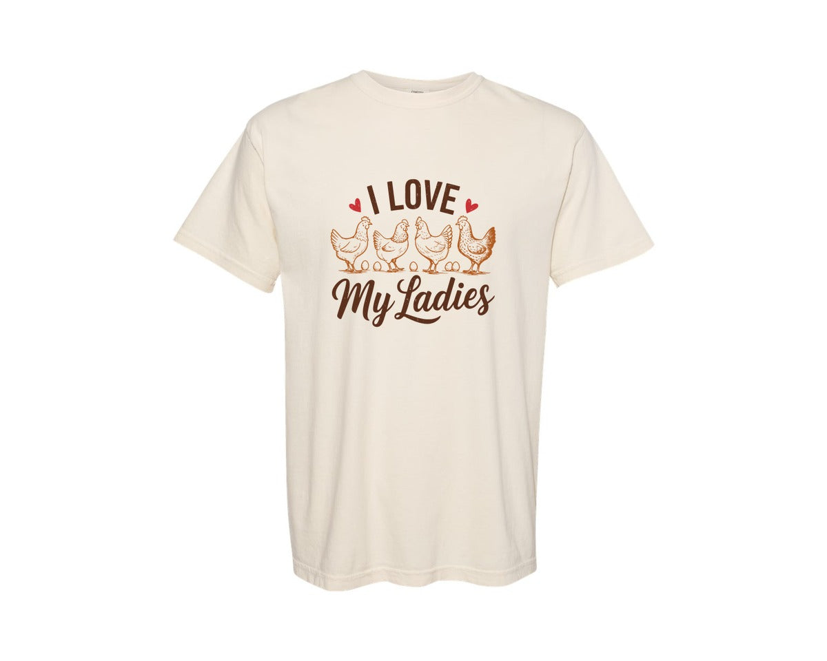 brand:Comfort Colors|color:Ivory|I Love My Chicken Funny Farm Life Graphic T-Shirt