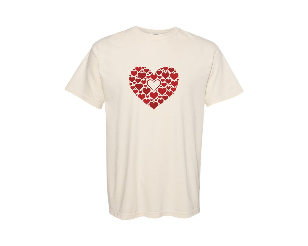 brand:Comfort Colors|color:Ivory|Love Valentine Heart Shape T Shirt Graphic T-Shirt