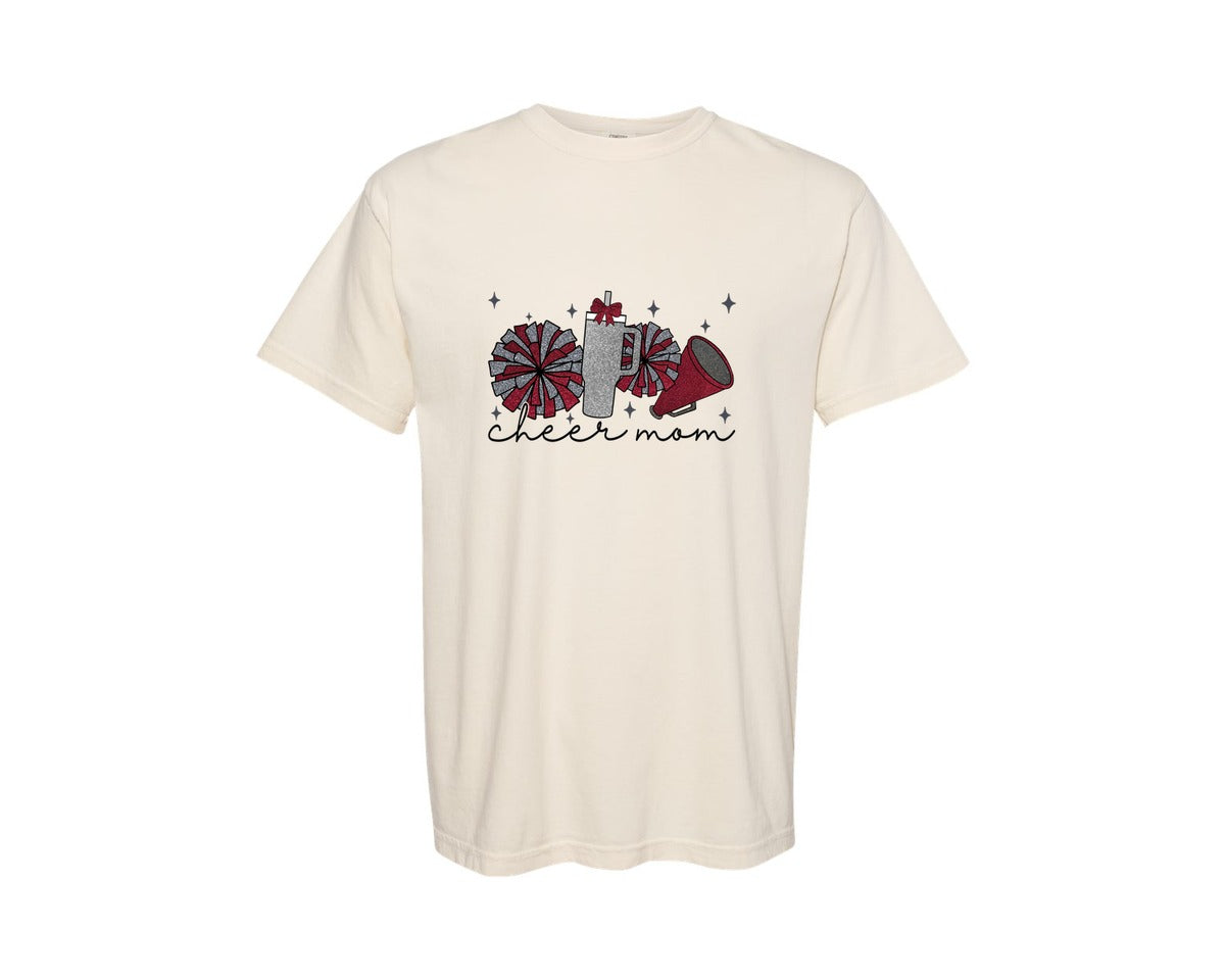 brand:Comfort Colors|color:Ivory|Cheer Mom Glitter Cheerleading Graphic T-Shirt