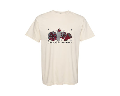 brand:Comfort Colors|color:Ivory|Cheer Mom Glitter Cheerleading Graphic T-Shirt