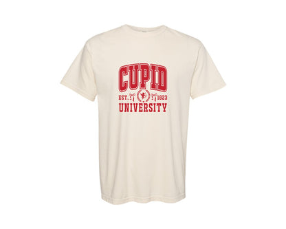 brand:Comfort Colors|color:Ivory|Cupid University Pngvalentines Day Graphic T-Shirt