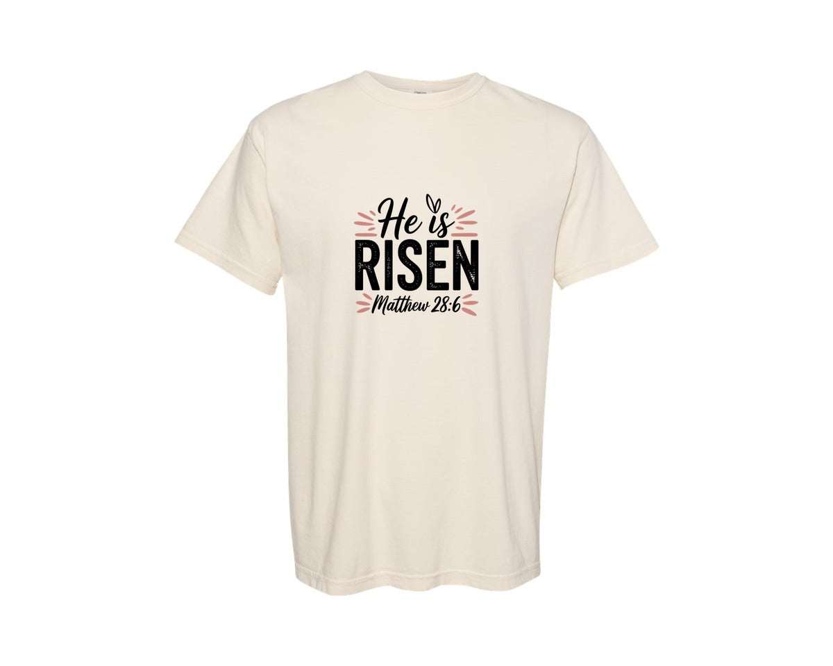 brand:Comfort Colors|color:Ivory|He Is Risen Matthew 286 Christian Graphic T-Shirt