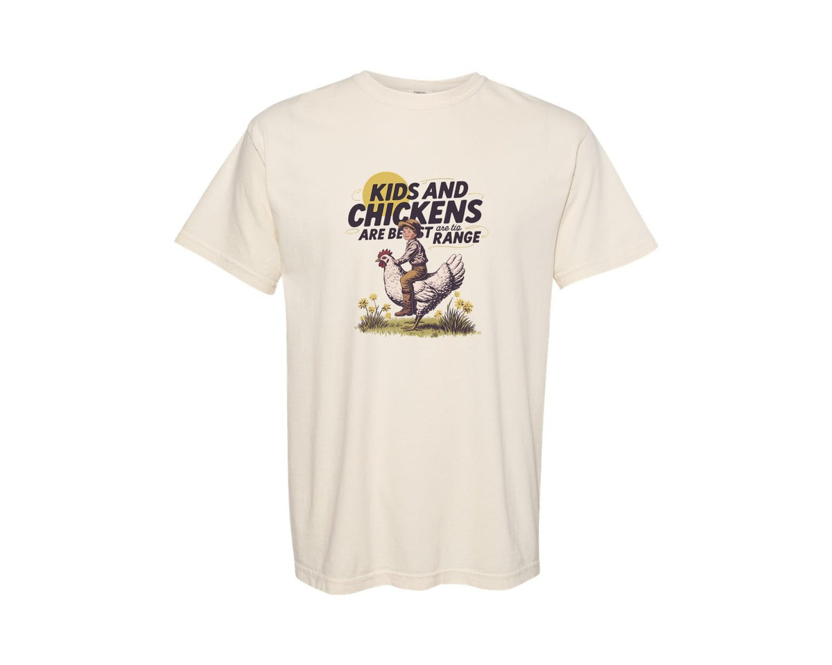 brand:Comfort Colors|color:Ivory|Kids And Chickens Vintage Farm Graphic T-Shirt