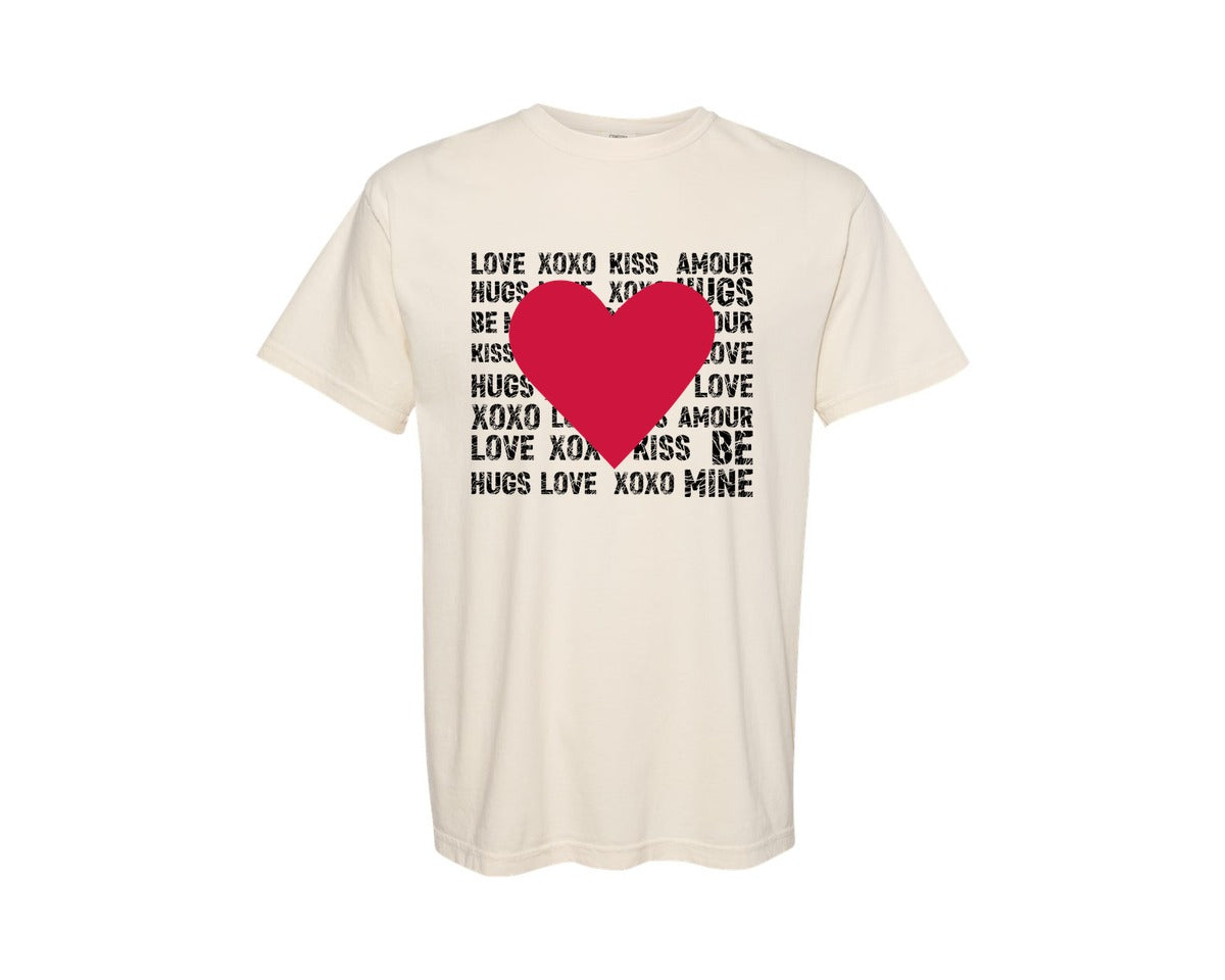 brand:Comfort Colors|color:Ivory|Retro Love Heart Love Xoxo Graphic T-Shirt