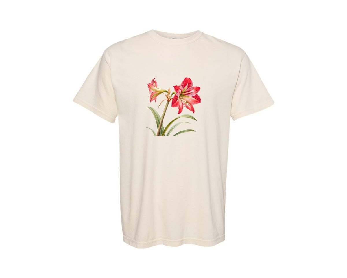 brand:Comfort Colors|color:Ivory|Red Amaryllis Flower T Shirt Design Graphic T-Shirt