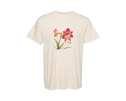 brand:Comfort Colors|color:Ivory|Red Amaryllis Flower T Shirt Design Graphic T-Shirt