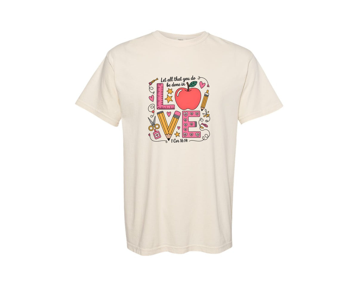 brand:Comfort Colors|color:Ivory|Teacher Shirt Love Teacher Graphic T-Shirt