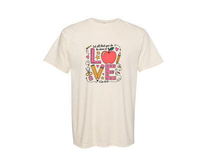 brand:Comfort Colors|color:Ivory|Teacher Shirt Love Teacher Graphic T-Shirt
